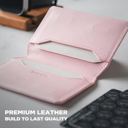 VULKIT Slim Minimalist Card Holder RFID Blocking Leather Credit Card Holder Front Pocket Wallet Magnetic Closure - color: Pink