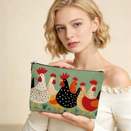 Chicken Themed Makeup Bag Travel for Women, Chickens Stuff Chickens Gifts Canvas Cosmetic Makeup Pouches with Zipper Travel Office Makeup Cosmetic Bags, Toiletry Organizer Pouch Birthday Gifts - color: Multicolor 0007