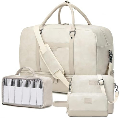 Wogarl Weekender Bag for Women Men Large Overnight Bag Travel Duffel Bag with Shoe Compartment Toiletry Satchel Bag Carry On Bag Fit 21" Laptop - color: White