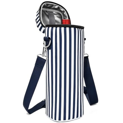 Insulated Wine Bag - Wine Bottle Carrier Tote Cooler Bags for Gifts Travel Picnic Beach, Blue and White Stripes - 1 Bottle - color: Blue and White Stripes, size: 1 Bottle