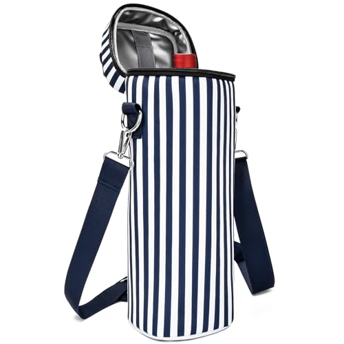 Insulated Wine Bag - Wine Bottle Carrier Tote Cooler Bags for Gifts Travel Picnic Beach, Blue and White Stripes - 1 Bottle - color: Blue and White Stripes, size: 1 Bottle