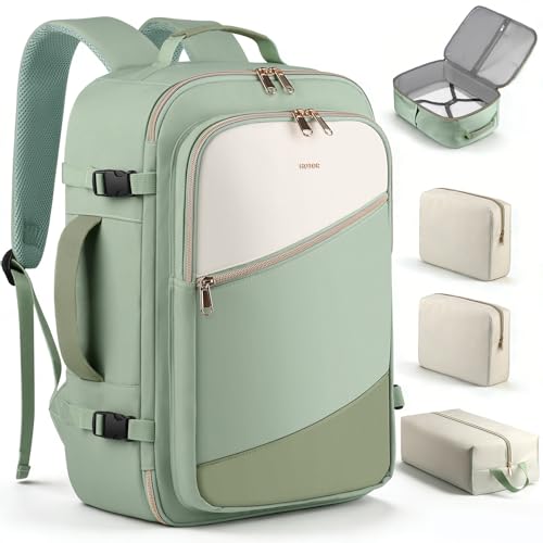 HOTOR Travel Backpack for Women – TSA-Friendly Travel Bag with Multiple Compartments & 3 Packing Cubes, Water-Resistant & Comfortable, Perfect for Travel Essentials, Green, 17.3" x 13.0" x 7.9" - color: Green, size: 17.3" x 13.0" x 7.9"