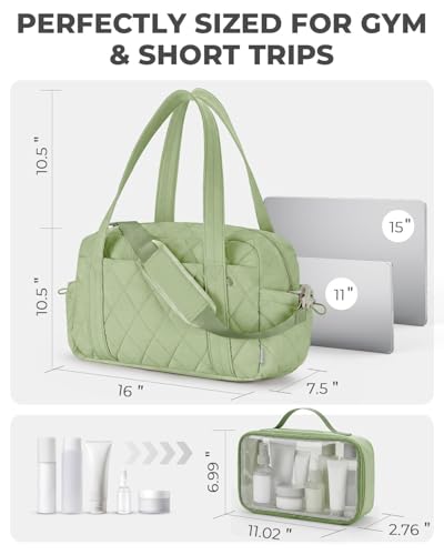 Percover Weekender Bag for Women, Ultra Lightweight Travel Duffle, Carry On Personal Item Overnight Bag with Toiletry Pouch & Compartments, Quilted Gym & Travel Bag, Mint Green - color: Mint Green