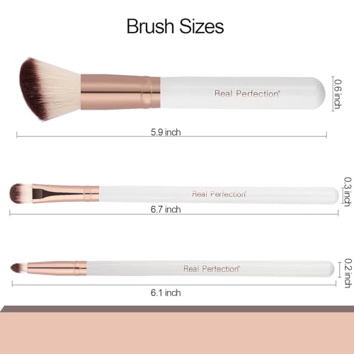 Real Perfection Makeup Brush Set 16 Pcs with 1 Eyebrow Razor Premium Synthetic Foundation Powder Concealers Eyeshadow Blush Makeup Brushes Make up Brushes Kit (White) - color: White
