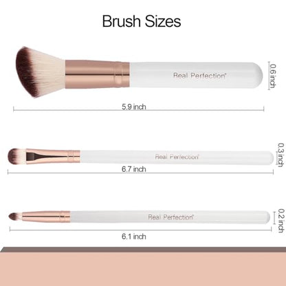 Real Perfection Makeup Brush Set 16 Pcs with 1 Eyebrow Razor Premium Synthetic Foundation Powder Concealers Eyeshadow Blush Makeup Brushes Make up Brushes Kit (White) - color: White