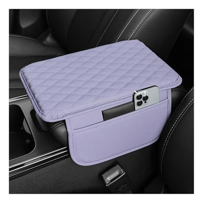 Stacool Upgraded Car Center Console Cover,Microfiber Leather Car Armrest Cover Cushion with 2 Storage Bags,Universal Car Armrest Storage Box (Purple) - color: Purple