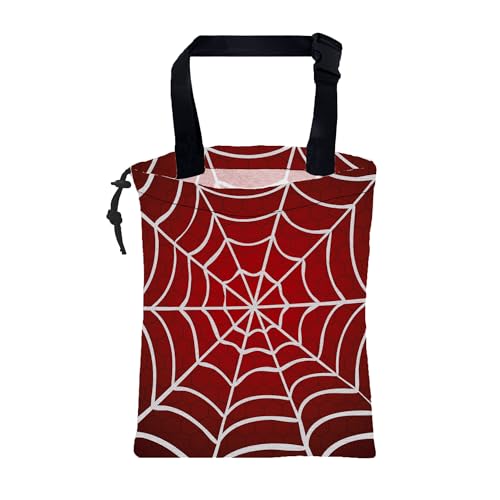 Car Garbage Bag Red and White Spider Web Drawstring Car Trash Bag Hanging for Back Seat with Adjustable Buckle Canvas Vehicle Trash Can Easy-to-Install - color: Red and White Spider Web