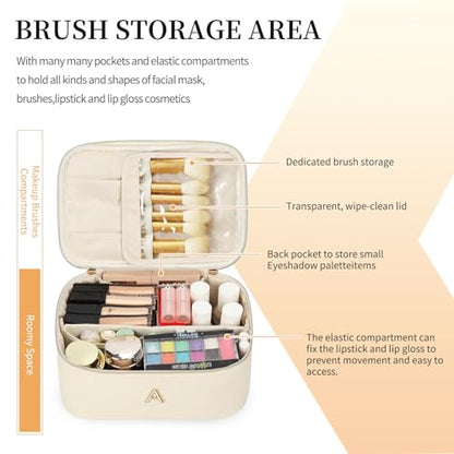 OCHEAL Personalized Makeup Bag, Beige Make up Bag for Women, Monogrammed Travel Toiletry Kit, Gift-Ready Cosmetic Organizer for Christmas Birthday & Stocking Stuffers A - color: Beige, style: A