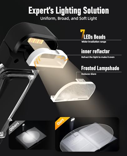 HIONXMGA Book Reading Light,Silent Touch Book Lamp for Reading in Bed,Rechargeable Clip on Booklight with 3 Amber Colors & 7 LEDs Precise Dimming for Eye Caring Night Reading,Books Lovers,Kids,Black - color: Black