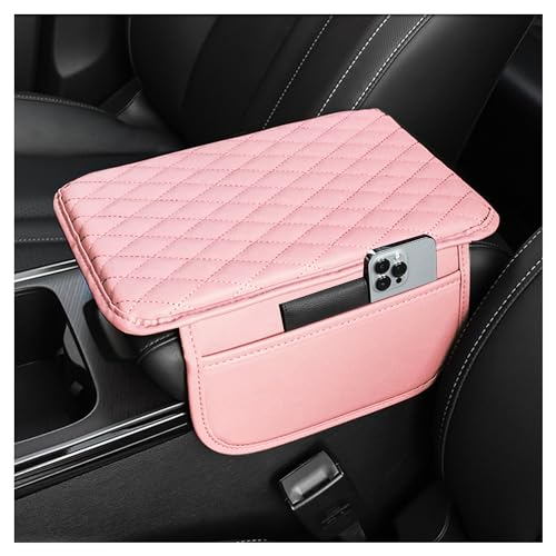Stacool Upgraded Car Center Console Cover,Microfiber Leather Car Armrest Cover Cushion with 2 Storage Bags,Universal Car Armrest Storage Box (Pink) - color: Pink