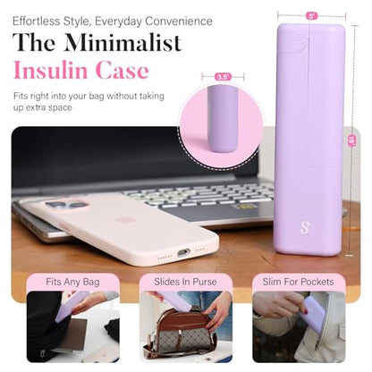 STRAWBERRY & CO Insulin Cooler Travel Case - Built-in Sharps Dispenser & Temperature-Control Organizer- TSA Approved Diabetic Pen Storage for Ozempic, Insulin Pens & Needles - Compact & Leak-Proof - color: Purple