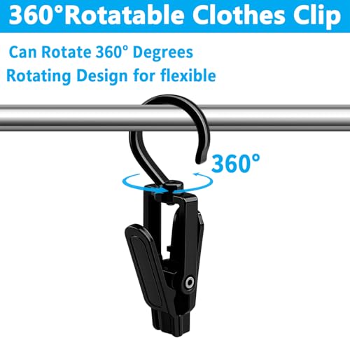 VinBee 20 PCS Laundry Hooks with Clips Super Strong Plastic Home Travel Swivel Hanging Hanger Closet Organizer Clamps Socks Boot Bras Towels for Bathroom Wardrobe Kitchen - 4.3 Inches (Black+White) - color: Black + White