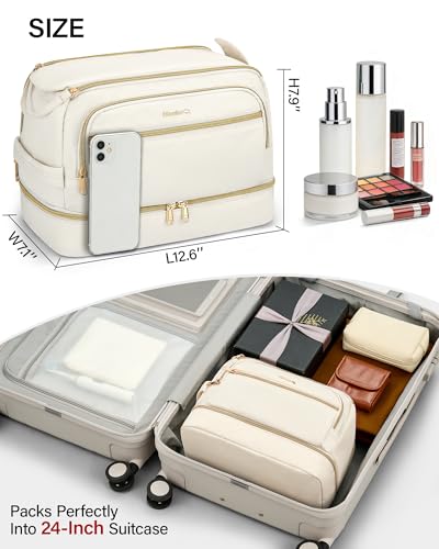 Hanke Travel Toiletry Bag, Lightweight Wide-open Makeup Bag, Dual-Layer Travel Bag for Toiletries Water-Resistant Cosmetic Bags Large Toiletry Bags for Women & Men, Travel Essentials, Off White - color: Off White