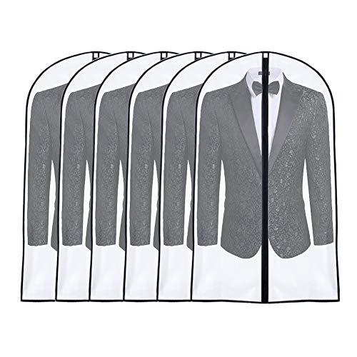 Garment Bags for Hanging Clothes 24'' x 40'' (Set of 6) suit bags for closet storage Covers for Closet with Study Full Zipper for Jacket Storage Clothes and Travel - color: Black-Translucent, size: 24''X40''-6P