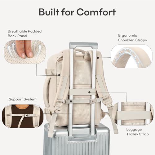 mibasies 30L Travel Backpack for Women & Men: Flight Approved Carry On Backpack, TSA Personal Item Bag with Water Bottle Pocket, Weekender Essentials Backpacks fits 15.6" Laptop - Beige - color: Beige, size: Large