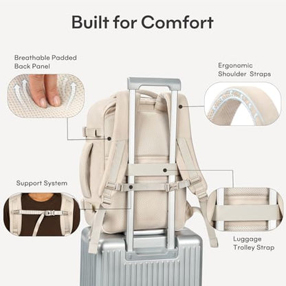 mibasies 30L Travel Backpack for Women & Men: Flight Approved Carry On Backpack, TSA Personal Item Bag with Water Bottle Pocket, Weekender Essentials Backpacks fits 15.6" Laptop - Beige - color: Beige, size: Large