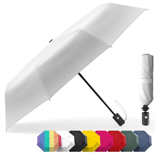 Rain-Mate Windproof Compact Umbrellas for Rain - Strong Reinforced Fiberglass Rib Design & Auto Open & Close - Portable Folding Travel Umbrella - Lightweight & Packable for Women & Men, Easy Collapse - color: C.White
