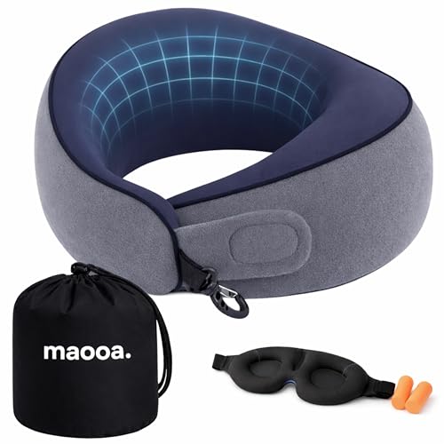 Travel Pillow with Eye Mask Earplugs Kit set, Memory Foam Neck Pillow with 360 Support, Stuffable Travel Pillow with Bag, Office Nap Kit, Luggage Saver Fillable Pillow, Best for Car, Flight, Train