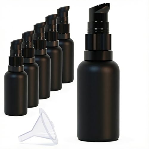 6Pack 30ml Matte Black Glass Pump Bottle with Black Top,1oz Small Dispenser, Travel Size Refillable Botttles for Lotions,Sercums,Essential Oils - color: 1oz Black(6pcs)
