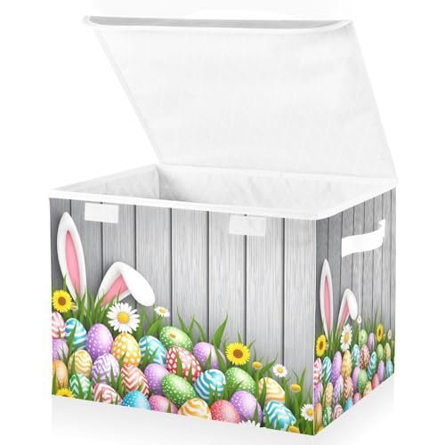 senya Easter Baskets Collapsible Bins with Lids, Flowers Wood Boxes Clothes for Organizing - color: Easter 1