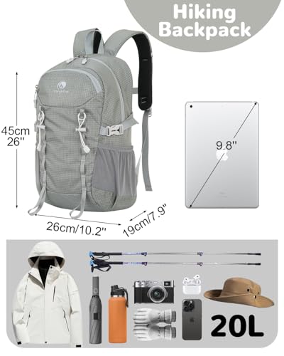 20L Small Waterproof Hiking Backpack Men Women, Lightweight Small Travel Backpack for Outdoor, Gray - color: Grey