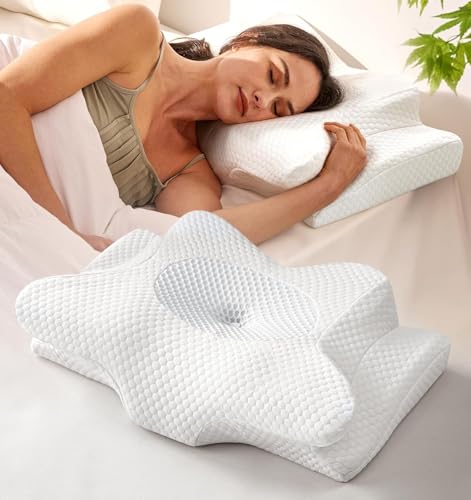Emircey Clinical-Level Relief Cervical Neck Pillow for Sleeping, Orthopedic Contour Memory Foam Pillow for Side Sleepers, Cooling Reading Pillow for Neck Relief, Ergonomic for Back Stomach Sleepers - color: Snow White, size: Standard