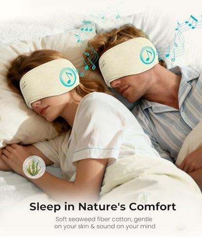 MUSICOZY Bluetooth 5.4 Sleep Headphones Eye Mask with Seaweed Fiber Cotton, Ultra Soft Fully Wrapped Sleep Mask with Headphones for Side Sleepers, 14 Hours Playtime, Gifts for Men Women, Beige - color: Beige