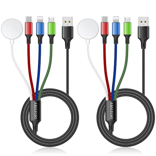 2Pack Multi Charging Cable for Apple Watch Charger 4 in 1 Travel Essentials RV Camping Essentials USB C/L/Micro Compatible with iWatch Series 11-1/iPhone 17/16/15/Android Airplane Gadgets-4FT - color: Multicolored, size: 4FT+4FT