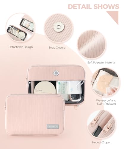 Preppy Makeup Bag, Rectangle Double Detachable Cosmetic Organizer, Clear Side Panel Portable Travel Pouches for In-Flight Essentials, Beauty & Tech Accessories, Gift for Women - color: Pink