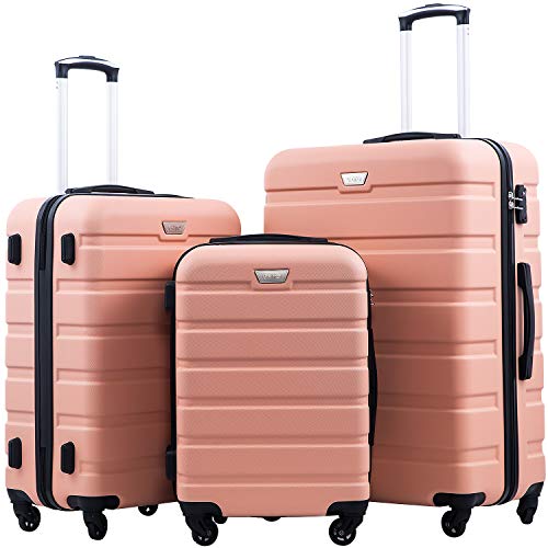 Coolife Luggage 3 Piece Set, Lightweight Durable Hardshell Suitcase set with 360° Spinner Wheels, TSA-approved Lock, Checked Family Travel Luggage sets, 20/24/28 Inch, Sakura Pink - color: Sakura Pink, size: 20in24in28in