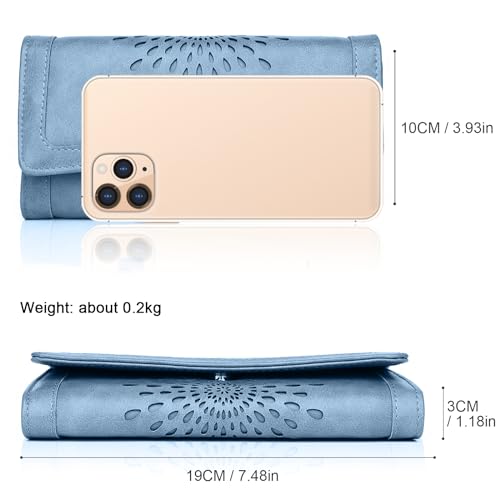 APHISON Womens Wallets RFID Blocking Leather Clutch Long Wallet for Women Card Holder Phone Organizer Ladies Travel Purse Hollow Out Sunflower Design Gift - color: d-Blue2