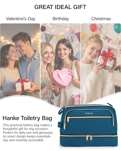 Hanke Travel Toiletry Bag, Lightweight Wide-open Makeup Bag, Dual-Layer Travel Bag for Toiletries Water-Resistant Cosmetic Bags Large Toiletry Bags for Women & Men, Travel Essentials, Navy Blue - color: Navy Blue