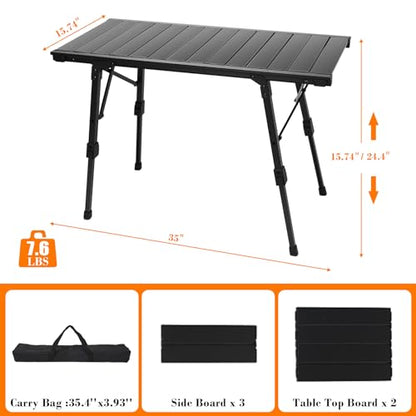 Folding Camping Table, Portable Outdoor IGT Camp Table, Foldable Picnic Table, Outdoor IGT Cook System with Carry Bag, Ultralight Aluminum, Adjustable Height, for Beach, Backyard,BBQ