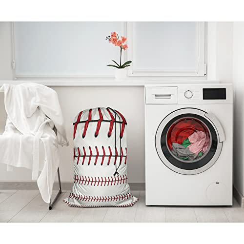 Swono 1 Pack Laundry Bag, Softball Baseball Red Lace Over White Background 28x40 Inches Rips & Tears Resistant Large Dirty Clothes Storage Bag, Heavy Duty Laundry Hamper Liner for Home - color: Softball