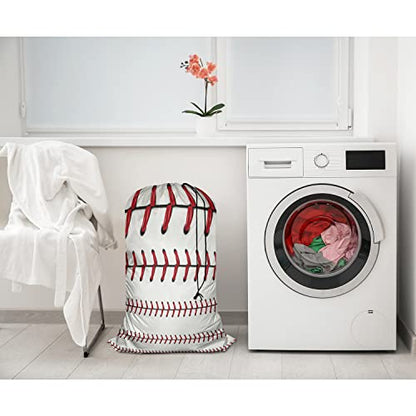 Swono 1 Pack Laundry Bag, Softball Baseball Red Lace Over White Background 28x40 Inches Rips & Tears Resistant Large Dirty Clothes Storage Bag, Heavy Duty Laundry Hamper Liner for Home - color: Softball