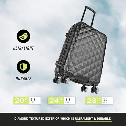 Kenneth Cole REACTION Diamond Tower Collection Lightweight Hardside Expandable 8-Wheel Spinner Travel Luggage, Deep Teal, 28-Inch Checked - color: Deep Teal, size: 28-Inch Checked