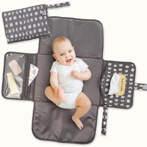 Tiny Twinkle Portable Diaper Changing Pad | Waterproof, Wipeable & Compact Baby Changing Pad for Travel | Smart Wipes Pocket & Organized Storage| Newborn Shower Gift (Luna) - color: Luna