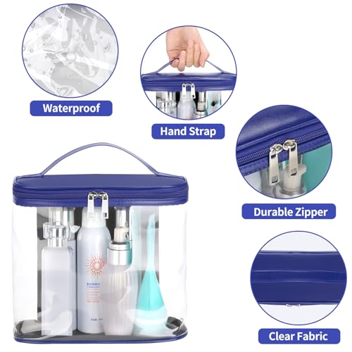 HAOGUAGUA Heavy Duty Leak Proof Clear Travel Bags for Toiletries, Transparent Makeup Cosmetic Bag with Zipper and Handle (1PCS BLUE, Large) - color: 1PCS BLUE