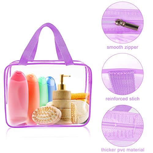 APREUTY Clear Makeup Bags, TSA Approved 6 Pcs Cosmetic Makeup Bags Set Clear PVC with Zipper Handle Portable Travel Luggage Pouch Airport Airline Vacation Organization (Purple) - color: Purple-6PCS (Large+Medium+Small)