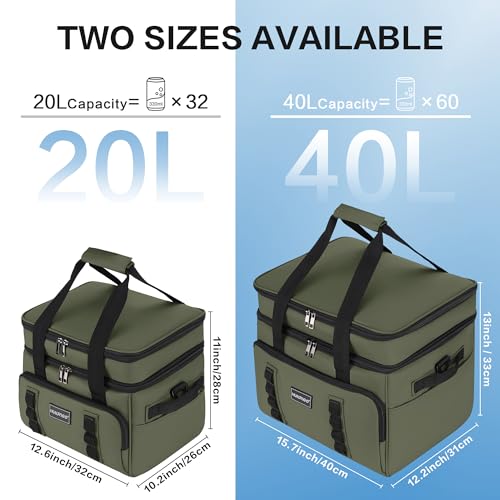 Hulongo Insulated Soft Cooler Bag, Large Ice Coolers Soft Sided Ice Chest for Beach, Collapsible and Portable - color: green (30 CAN Medium)