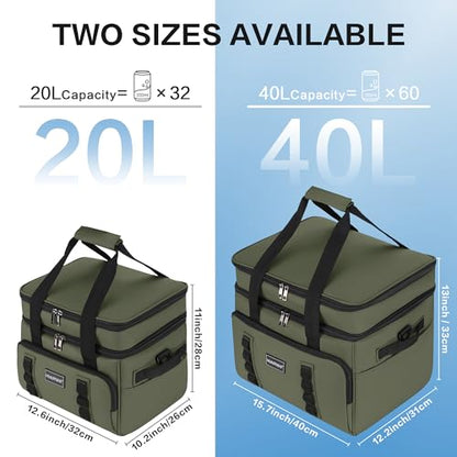 Hulongo Insulated Soft Cooler Bag, Large Ice Coolers Soft Sided Ice Chest for Beach, Collapsible and Portable - color: green (30 CAN Medium)