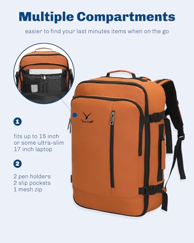 Hynes Eagle Carry on Backpack 38L Large Travel Backpack for Women Flight Approved Weekender Bag Laptop Backpack Men 15 inches Bronze - color: Bronze