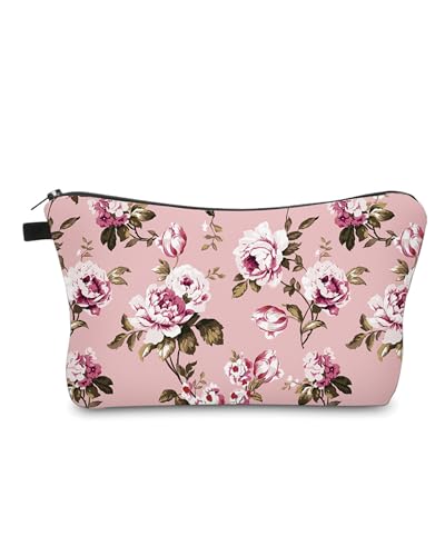 Cute Travel Makeup Bag Cosmetic Bag Small Pouch Gift for Women (Flowers Blush Pink) - color: Flowers Blush Pink
