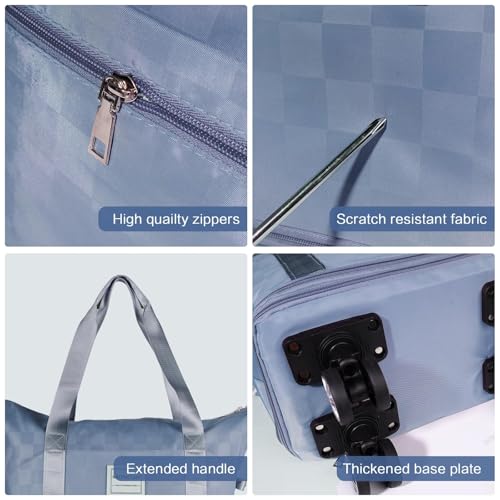 Expandable Rolling Duffle Bag - Large Carry-On With Spinner Wheels, Foldable Weekend Travel Bag, 28-58L Capacity（Backpack-Blue Checkboard） - color: Backpack-Blue Checkboard, style: Backpack