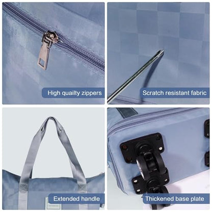 Expandable Rolling Duffle Bag - Large Carry-On With Spinner Wheels, Foldable Weekend Travel Bag, 28-58L Capacity（Backpack-Blue Checkboard） - color: Backpack-Blue Checkboard, style: Backpack