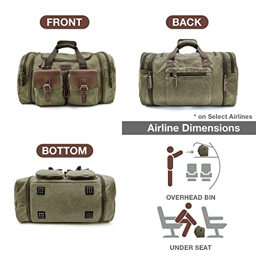 Wildroad 50L Travel Duffel Bag, Expandable Canvas Genuine Leather Duffle Bag Upgraded Overnight Weekender Carry on Bag - color: Army Green, size: Large-50L Duffle Bag