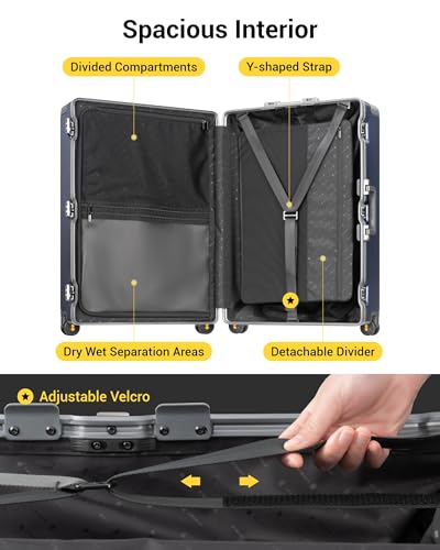 LEVEL8 Zipperless Large Suitcase with Wheels Checked Luggage 28 Inch, Aluminum Frame Suitcase Hard Shell Luggage with Tsa Locks, Blue - color: Blue, size: Checked 28 Inch