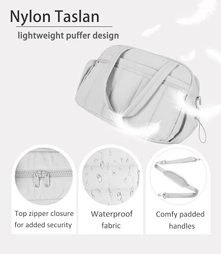 Lightweight Travel Duffle Bag for Women, Quilted Puffy Weekender with Wet Pocket for Gym, Overnight, Personal Item Carry On, Light Grey - color: Light Grey