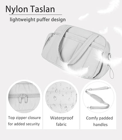 Lightweight Travel Duffle Bag for Women, Quilted Puffy Weekender with Wet Pocket for Gym, Overnight, Personal Item Carry On, Light Grey - color: Light Grey