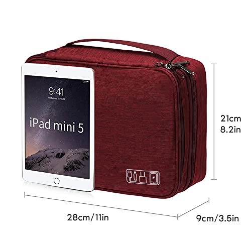 OrgaWise Electronics Organizer, Electronic Accessories Bag Travel Cable Organizer Three-Layer for iPad Mini, Kindle, Hard Drives, Cables, Chargers - color: Three layer-Red